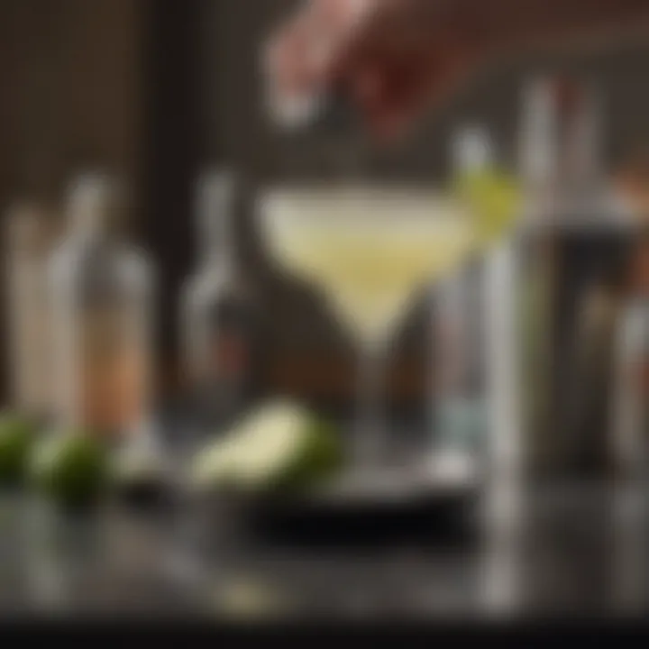 Close-up of a cocktail shaker and key ingredients for margarita creation