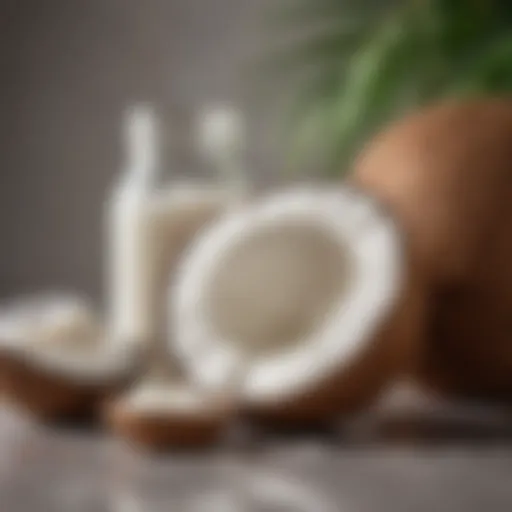 Coconut oil in a glass jar with a coconut shell in the background