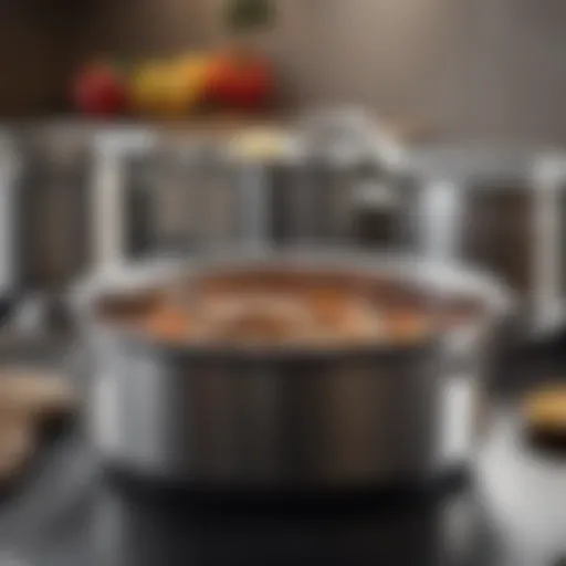 A close-up view of stainless steel cookware highlighting its polished surface and durability.