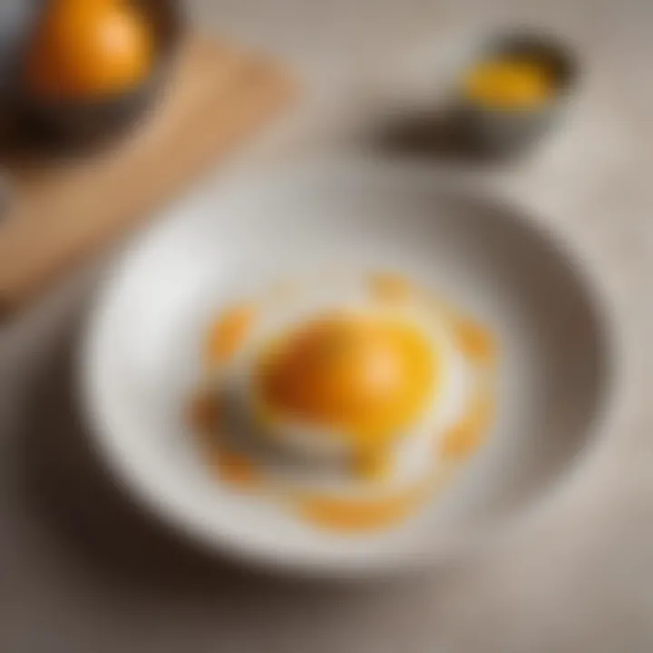 A gourmet dish featuring orange egg yolk as a decorative element.