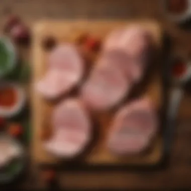 Exploring Pork Cuts An array of different pork cuts displayed on a wooden board