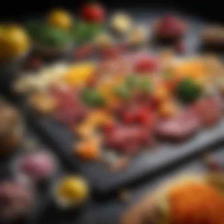 A variety of colorful ingredients prepared on a thin plastic cutting board.