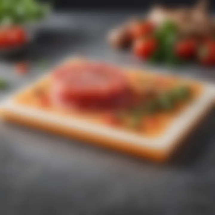 Close-up of a thin plastic cutting board showcasing its lightweight and portable features.