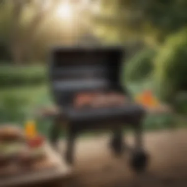 A vibrant outdoor setting featuring a homemade charcoal grill in use, highlighting the grilling experience