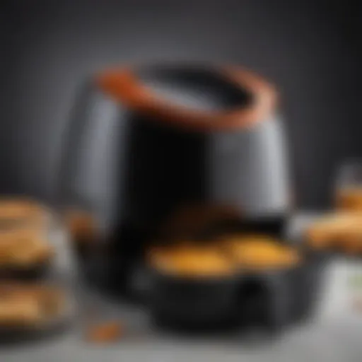 An air fryer with a grill top showcasing its sleek design.