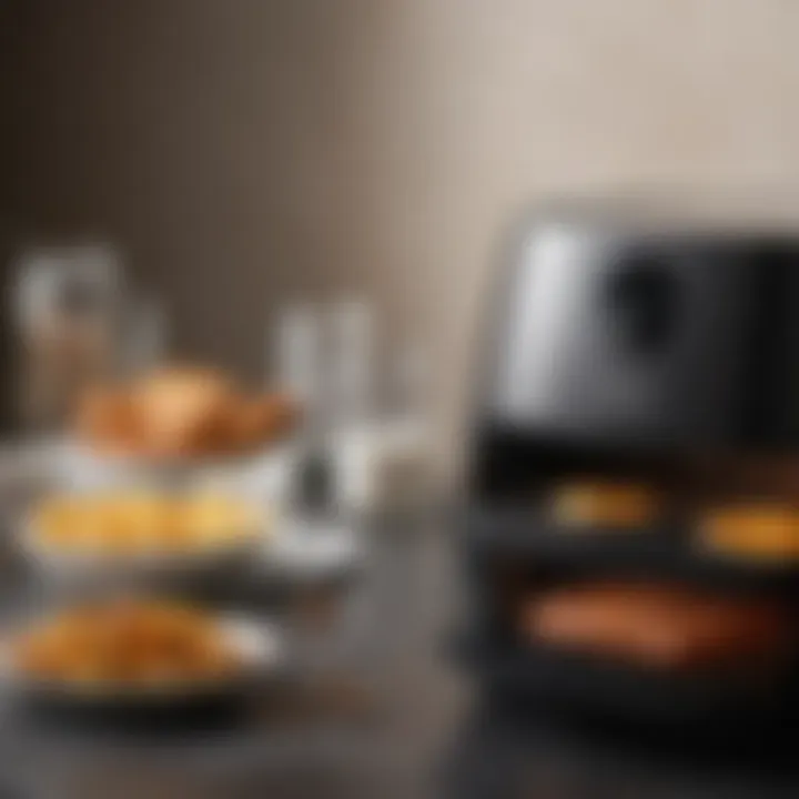 Various features of an air fryer with a grill highlighted.