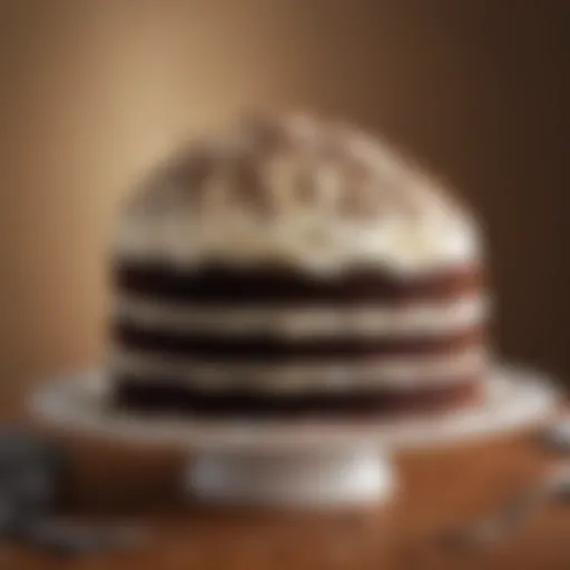 Delicious sour cream icing on a chocolate cake