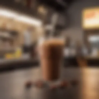 A modern lifestyle scene featuring milk choco drinks in a busy setting