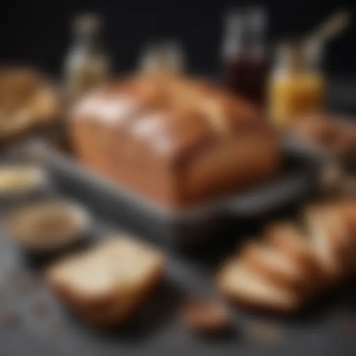 Stone loaf pan next to various baking ingredients