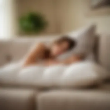 Embracing Serenity: The Weighted Plush Pillow Experience An individual relaxing on a couch with a weighted plush pillow, exuding tranquility.