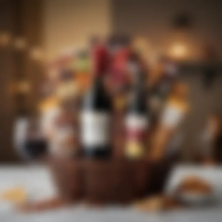 Luxurious wine gift basket filled with gourmet snacks