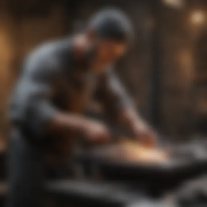 A skilled artisan working on the forging of Damascus steel.