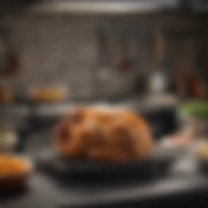 Efficient kitchen setup featuring turkey on a rack