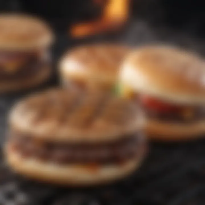 Sizzling beef burgers on a grill, showcasing a delicious sear