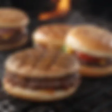 Grilling Burgers to Perfection Sizzling beef burgers on a grill, showcasing a delicious sear