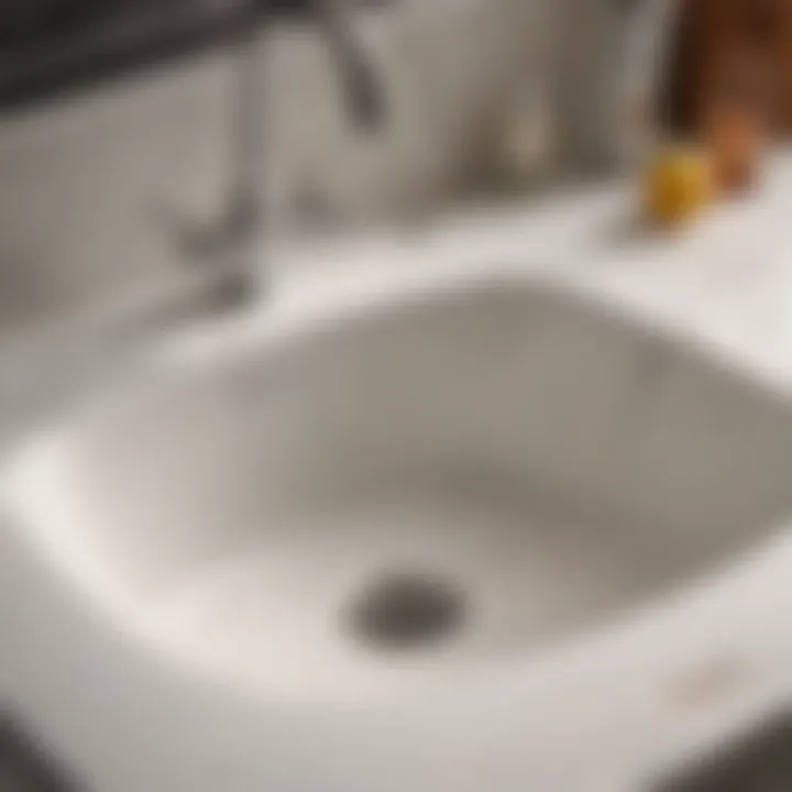 Close-up view of a Blanco sink showing various stains.