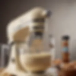 A close-up of a mixer with a cream attachment engaged, showcasing its design and functionality.