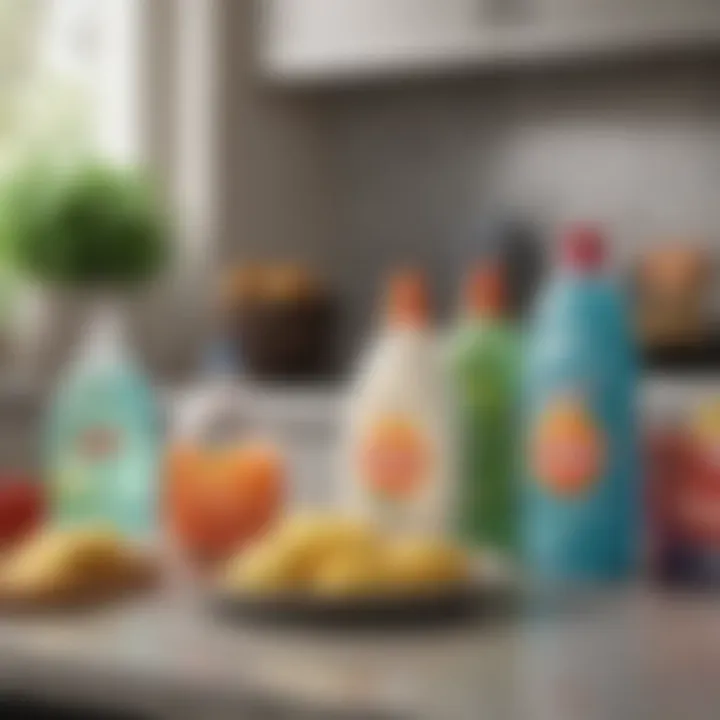 Various types of dish detergents on a kitchen counter