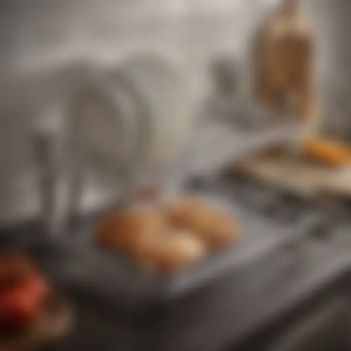 A close-up of the maintenance tips for a dish drain drying rack including cleaning tools