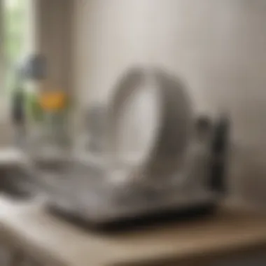 Modern Dish Drain Drying Rack A sleek, modern dish drain drying rack in a minimalist kitchen setting