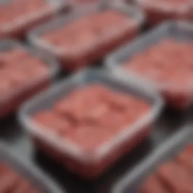 Storage containers organized with ground steak products