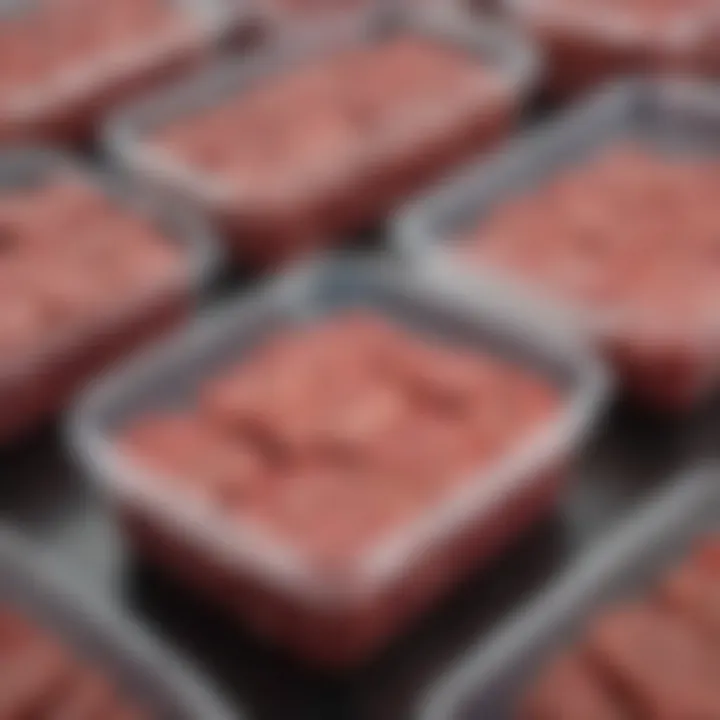 Storage containers organized with ground steak products