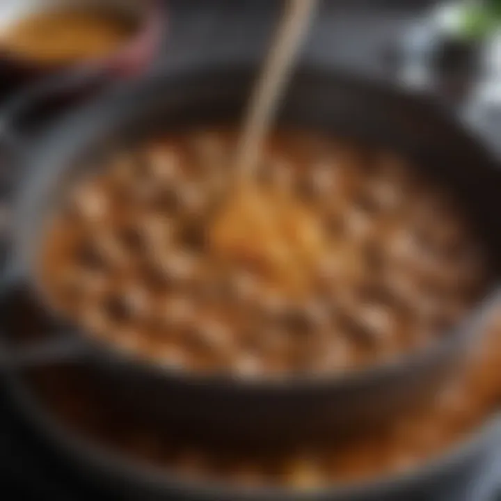 A close-up view of a simmering pot of Japanese curry sauce