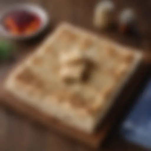 Traditional matzah displayed on a rustic wooden table, symbolizing Passover.