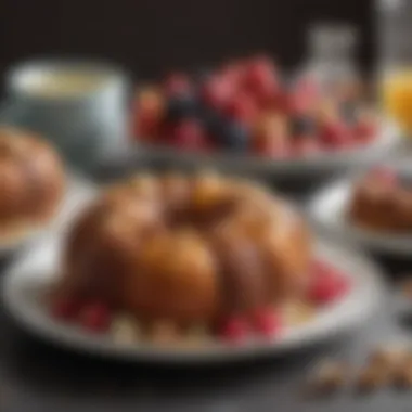 Nutritional Balance with Mini Bundt Cakes A balanced plate featuring mini Bundt cakes alongside fruits and nuts