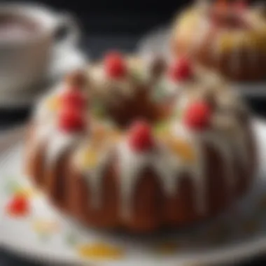 Close-up of a mini Bundt cake, highlighting texture and frosting