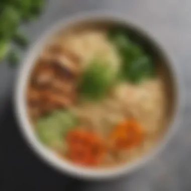 A bowl of delicious MSG-free ramen noodles topped with fresh herbs and vegetables