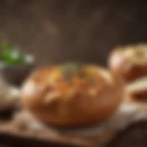 Artisan bread bowl filled with delectable soup