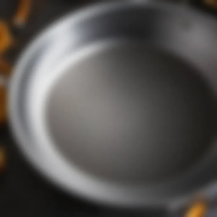 Close-up of the All-Clad fry pan's stainless steel surface