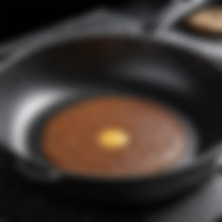 Close-up of a non-stick pan with a glossy coating.