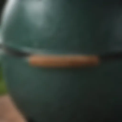 Close-up view of the Big Green Egg showcasing its unique ceramic texture and design.