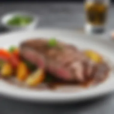 Plated New York Strip Dish An elegantly plated New York Strip served with garnishes and sides.