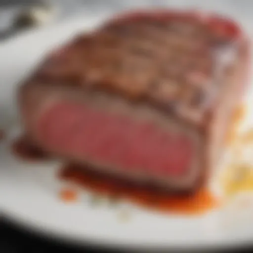 A close-up of a New York Strip steak showcasing its marbling and texture.