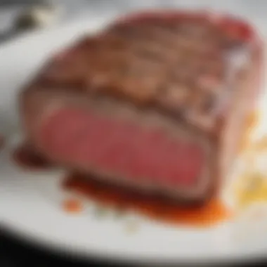 New York Strip Steak Marbling A close-up of a New York Strip steak showcasing its marbling and texture.