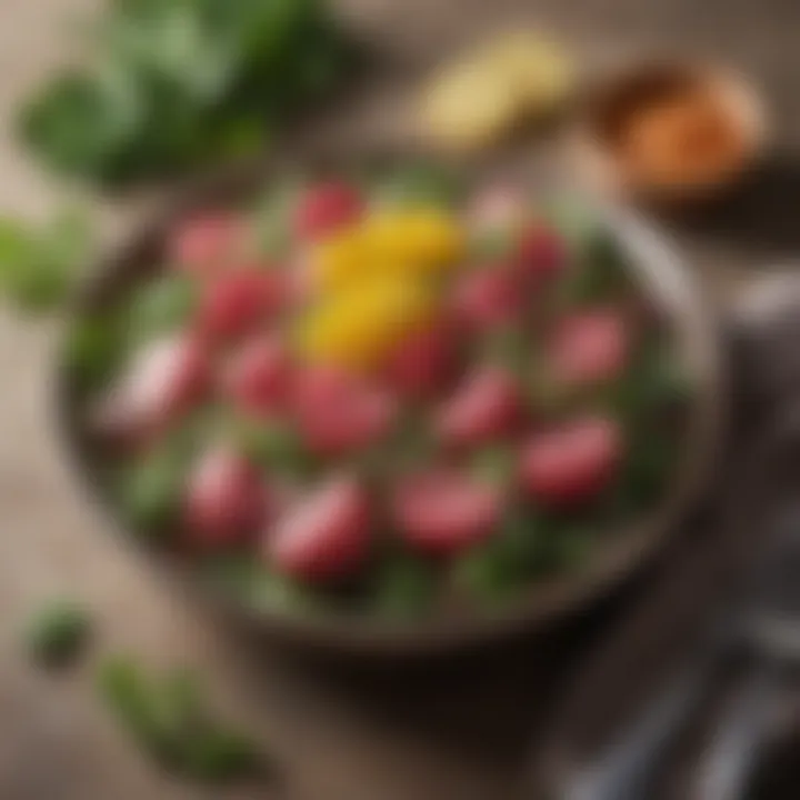 Prickly pear salad garnished with fresh herbs
