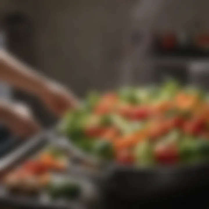 Fresh vegetables being placed into the steamer basket