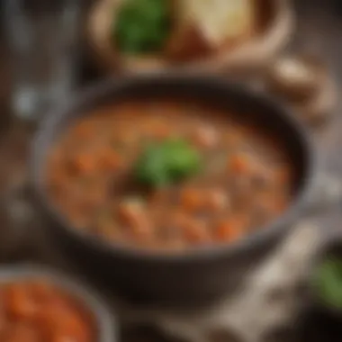 Delicious lentil stew served in a rustic bowl