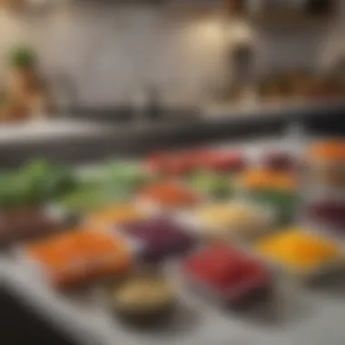 Organized Vegetarian Meal Prep Station A well-organized kitchen countertop with ingredients ready for vegetarian meal prep