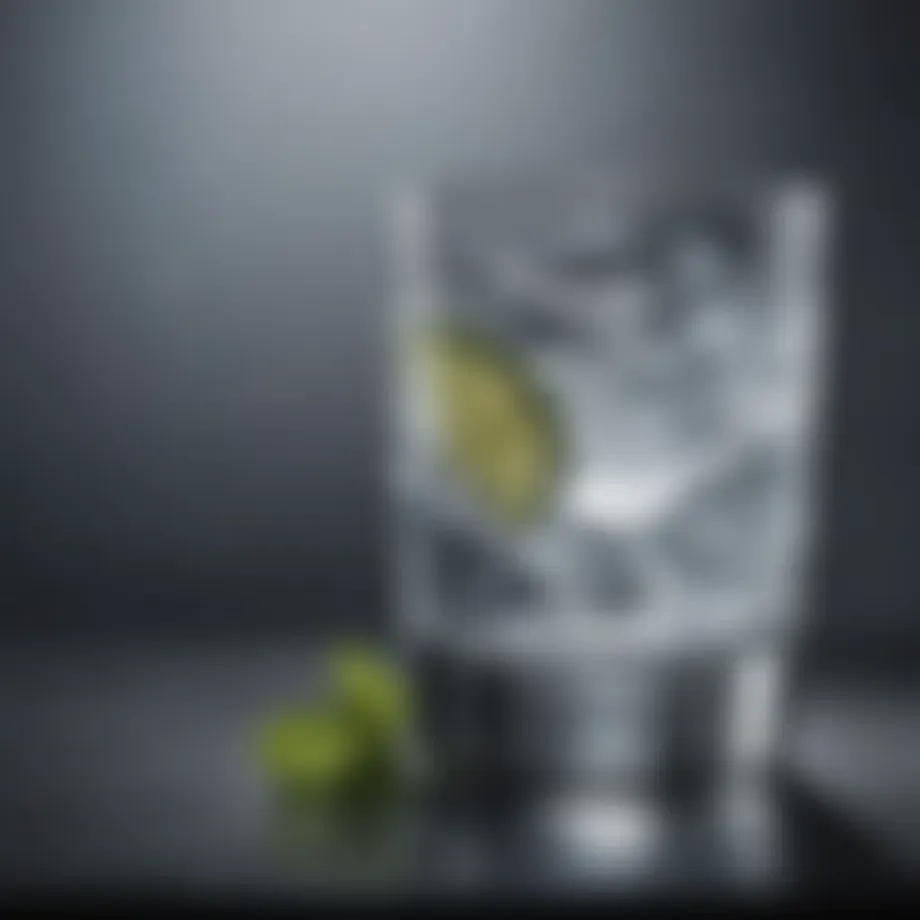 A crystal clear glass of vodka beside a pristine source of water.