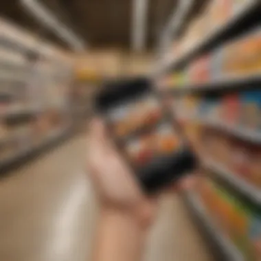 A shopper scanning products with a coupon app