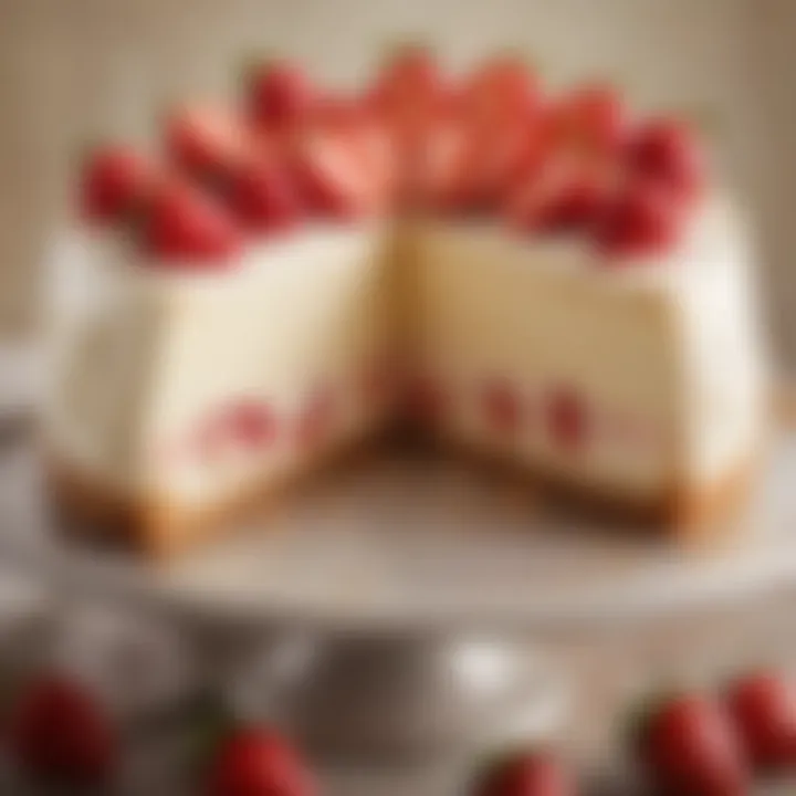 A close-up view of the creamy filling of Wegmans Strawberry Cheesecake