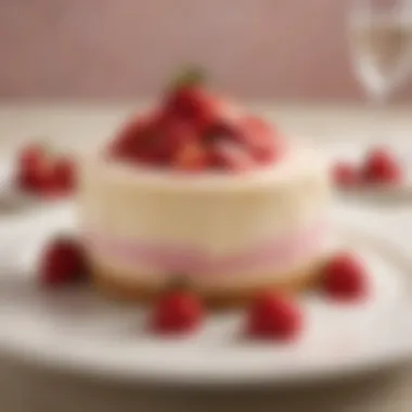 An elegant presentation of Wegmans Strawberry Cheesecake on a decorative plate