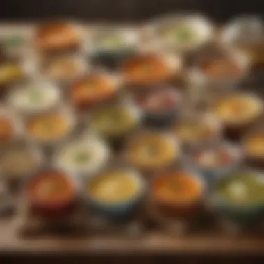 A variety of WeightWatchers soups displayed on a rustic wooden table.