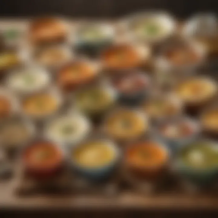 A variety of WeightWatchers soups displayed on a rustic wooden table.