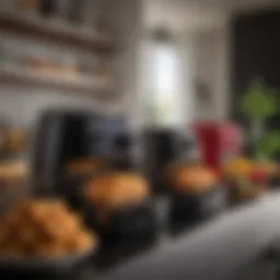 Assortment of air fryers in a retail environment