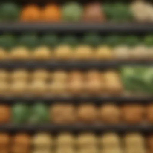 An assortment of cauliflower crust options displayed on a grocery store shelf.
